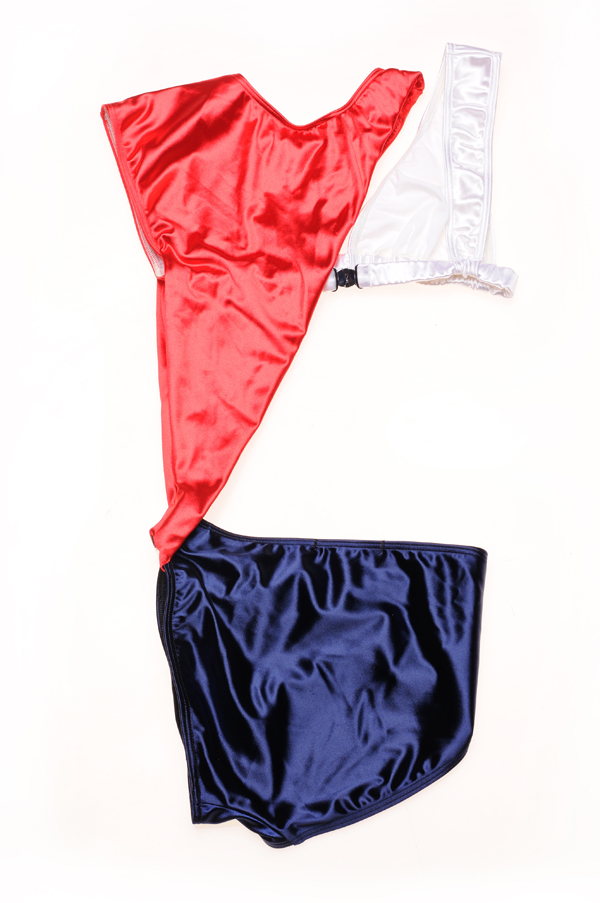 Luxury Bikini in Red White and Blue joined with Sash. eCommerce Studio lightbox flat lay by Kent Johnson.