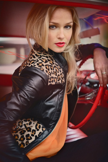 Fashion model and former Miss Universe Australia, Renae Ayris and vintage 1959 Cadillacs, Fashion Handbags with Classic Cars photographed by Kent Johnson.