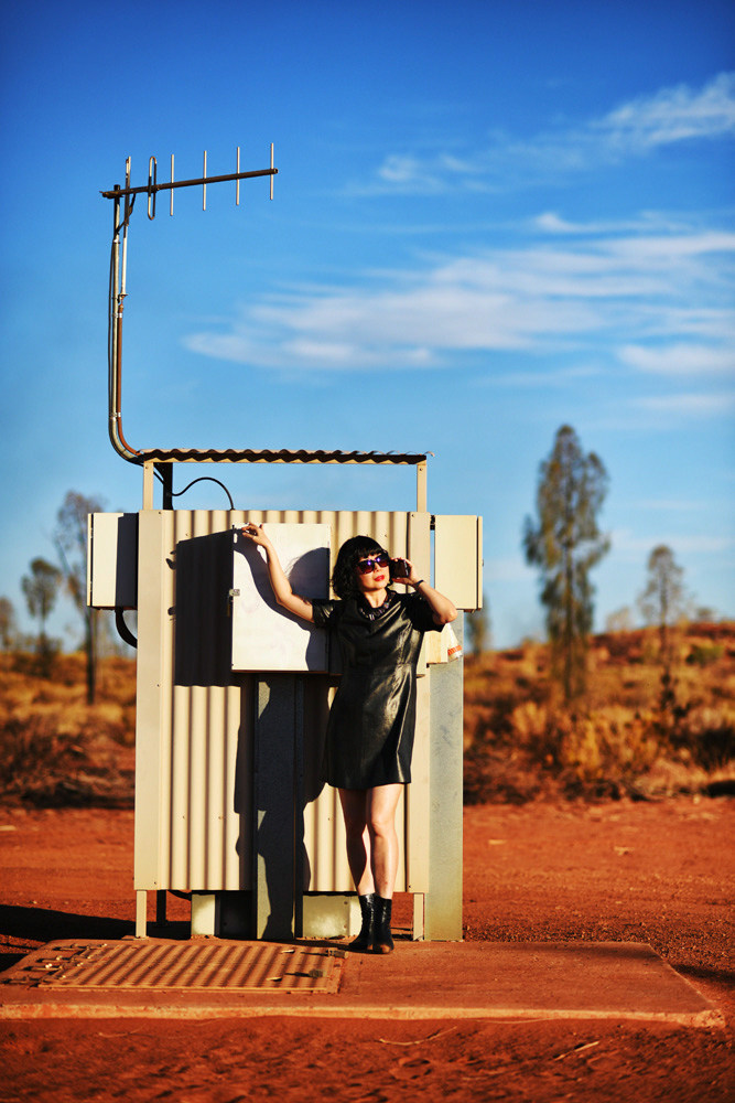 Viv, red sand desert pumping station outback Central Australia.
