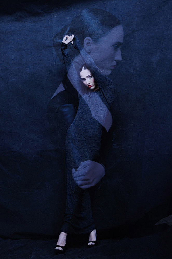 Studio fashion montage of model in black dress - In Development.