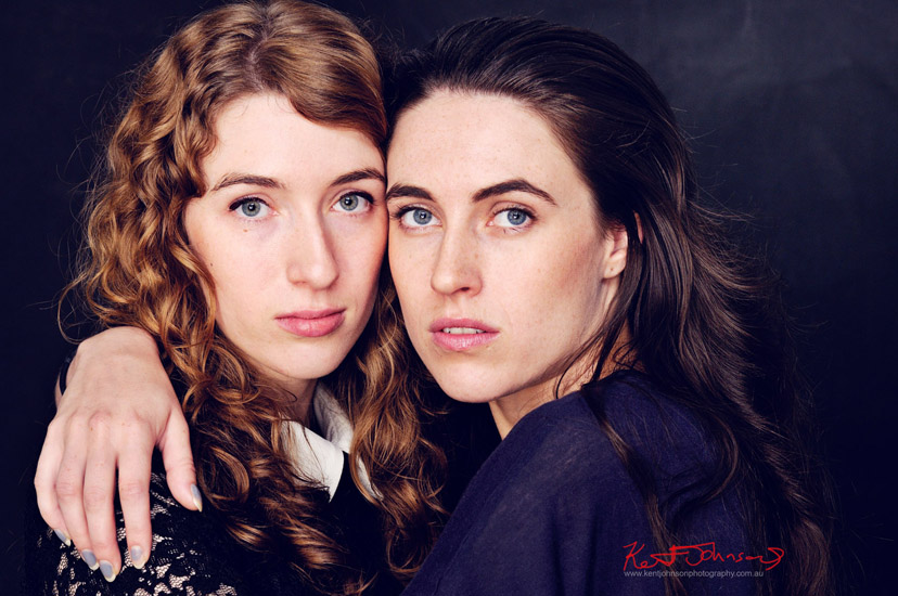 Two sisters, natural beauty, family portrait in the studio. Photographed by Kent Johnson.