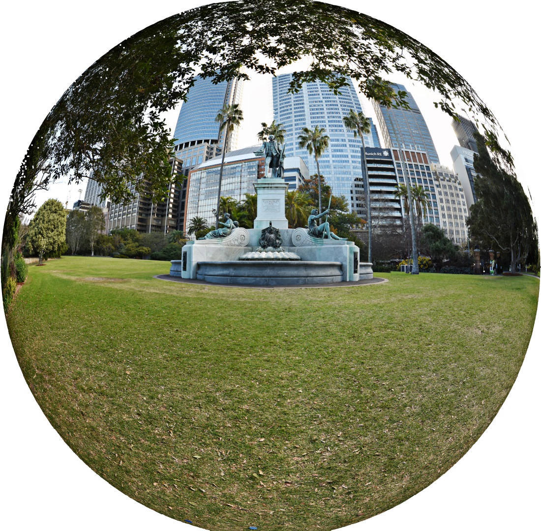 Best 360 VR photography - Governor Phillip Fountain, Sydney Royal Botanic Gardens. 360 photosphere photography by Kent Johnson.