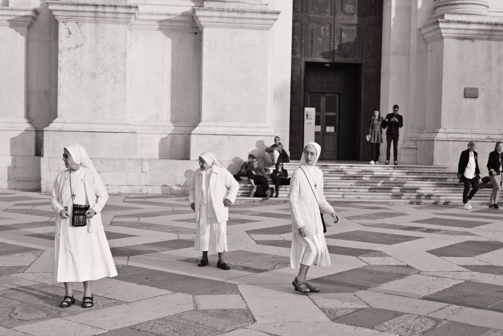 A trio of Nuns outside San Giorgio Maggiore, Venice