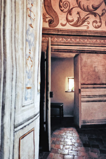 Architectural details, the doorway to a tiny 'monks room' in the tower of the castle. Architectural lifestyle photography by Kent Johnson.