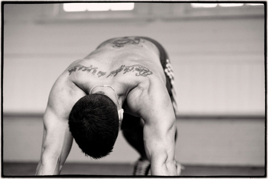 Franco, working out, Tattoo - push ups 1 of 3