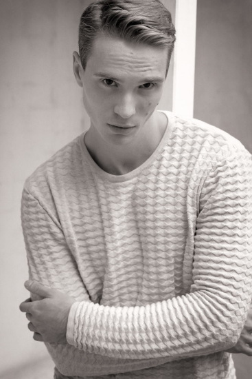 Male model knitwear on location.